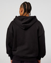 Man wearing Base Zip Through Oversized Hoodie - Black | Model:Malebo | Size:M | Thumbnail Index: 6