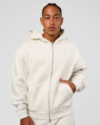 Man wearing Base Zip Through Oversized Hoodie - Silver Marl | Model:Malebo | Size:M | Thumbnail Index: 11