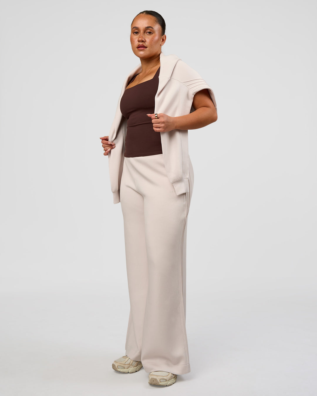 Woman wearing CF Elevate SoftTouch Pintuck Sweater  - Clay | Model:Simmy | Size:M - view 5