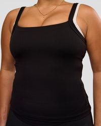 Woman wearing CF Move Through It Rib Tank - Black | Model:Simmy | Size:M | Thumbnail Index: 3