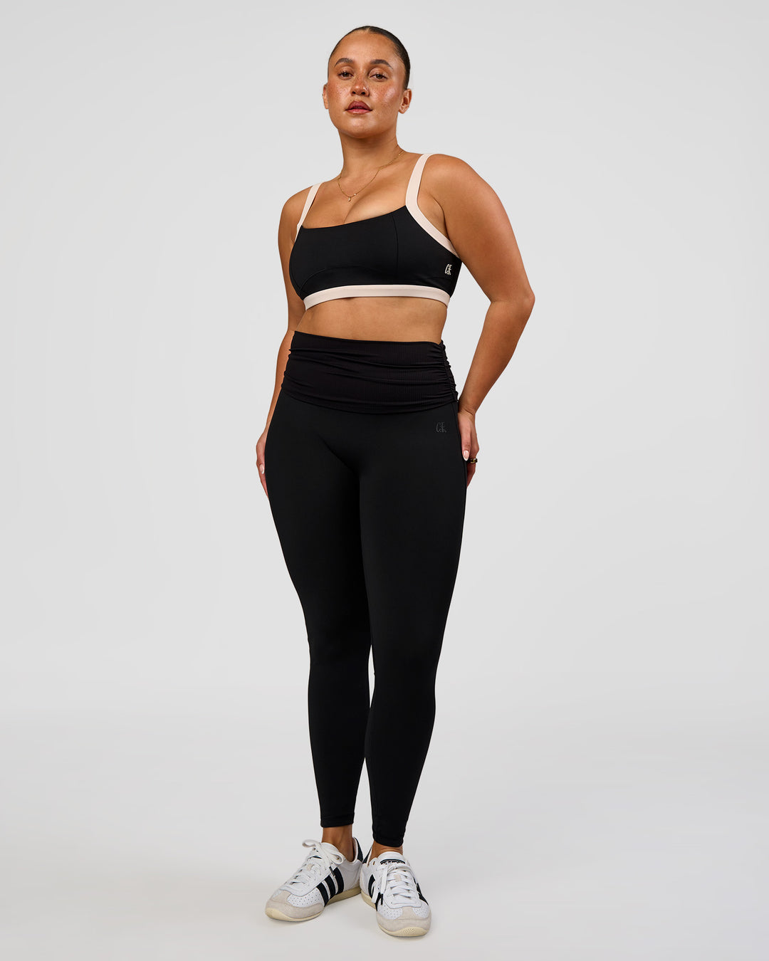 Woman wearing CF Move Through It Sports Bra - Black-Clay | Model:Simmy | Size:M - view 6