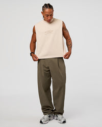 Man wearing CF Unisex Oversized Heavyweight Boxed Tank - Clay-CF Move Through It | Model:Malebo | Size:M | Thumbnail Index: 3