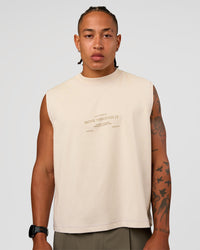 Man wearing CF Unisex Oversized Heavyweight Boxed Tank - Clay-CF Move Through It | Model:Malebo | Size:M | Thumbnail Index: 8
