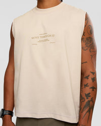Man wearing CF Unisex Oversized Heavyweight Boxed Tank - Clay-CF Move Through It | Model:Malebo | Size:M | Thumbnail Index: 11