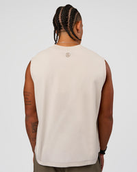 Man wearing CF Unisex Oversized Heavyweight Boxed Tank - Clay-CF Move Through It | Model:Malebo | Size:M | Thumbnail Index: 9