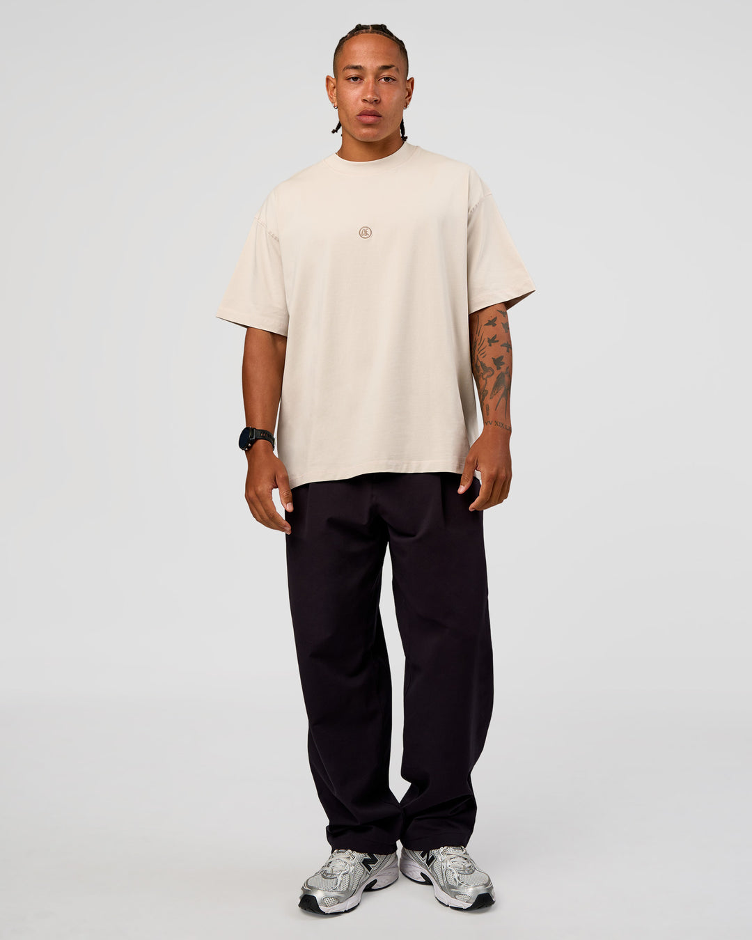 Man wearing CF Unisex Oversized Heavyweight FLXCotton Tee - Clay-CF X LSKD Sport | Model:Malebo | Size:M - view 3