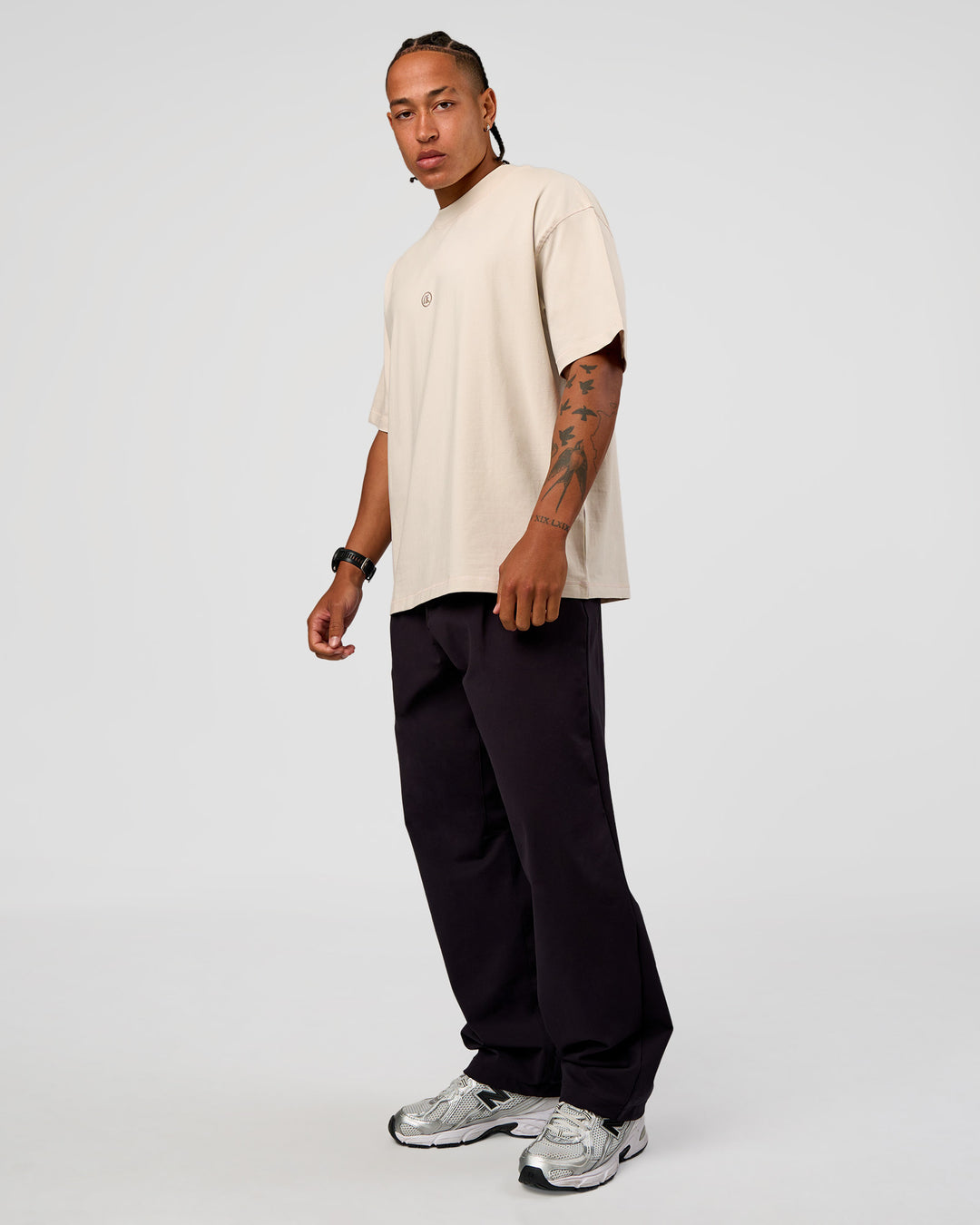 Man wearing CF Unisex Oversized Heavyweight FLXCotton Tee - Clay-CF X LSKD Sport | Model:Malebo | Size:M - view 6