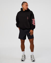 Man wearing CFT BNE 26 Unisex Oversized Hoodie - Black-Candy Pink | Model:Malebo | Size:M | Thumbnail Index: 2