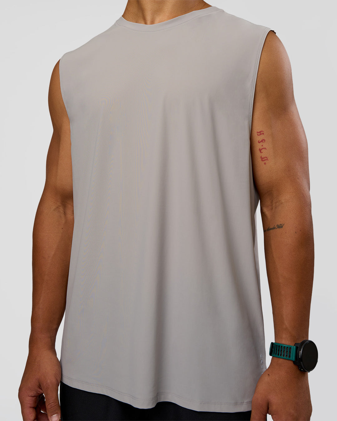 Man wearing Cadence MicroMotion Muscle Tank - Alloy-Carbon Green | Model:George | Size:M - view 5