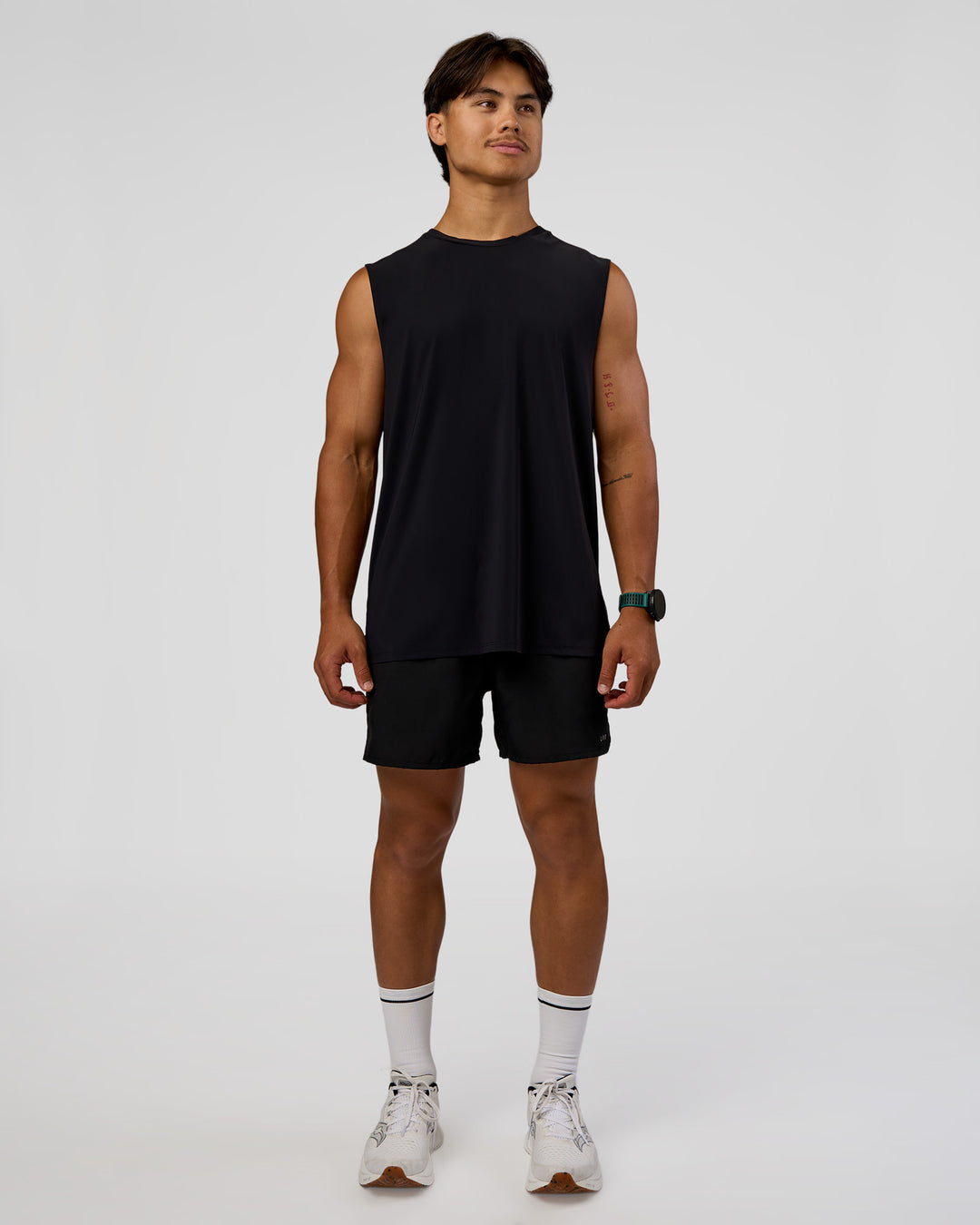 Man wearing Cadence MicroMotion Muscle Tank - Black-Blue Aura | Model:George | Size:M - view 5
