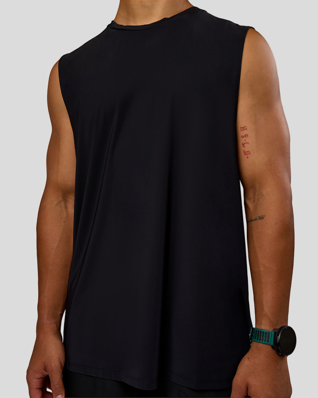 Man wearing Cadence MicroMotion Muscle Tank - Black-Blue Aura | Model:George | Size:M - view 4