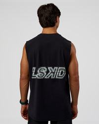 Man wearing Cadence MicroMotion Muscle Tank - Black-Blue Aura | Model:George | Size:M | Thumbnail Index: 0