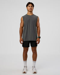 Man wearing Cadence MicroMotion Muscle Tank - Dark Storm-Alloy | Model:George | Size:M | Thumbnail Index: 4
