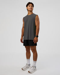Man wearing Cadence MicroMotion Muscle Tank - Dark Storm-Alloy | Model:George | Size:M | Thumbnail Index: 2