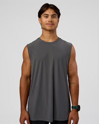 Man wearing Cadence MicroMotion Muscle Tank - Dark Storm-Alloy | Model:George | Size:M | Thumbnail Index: 1