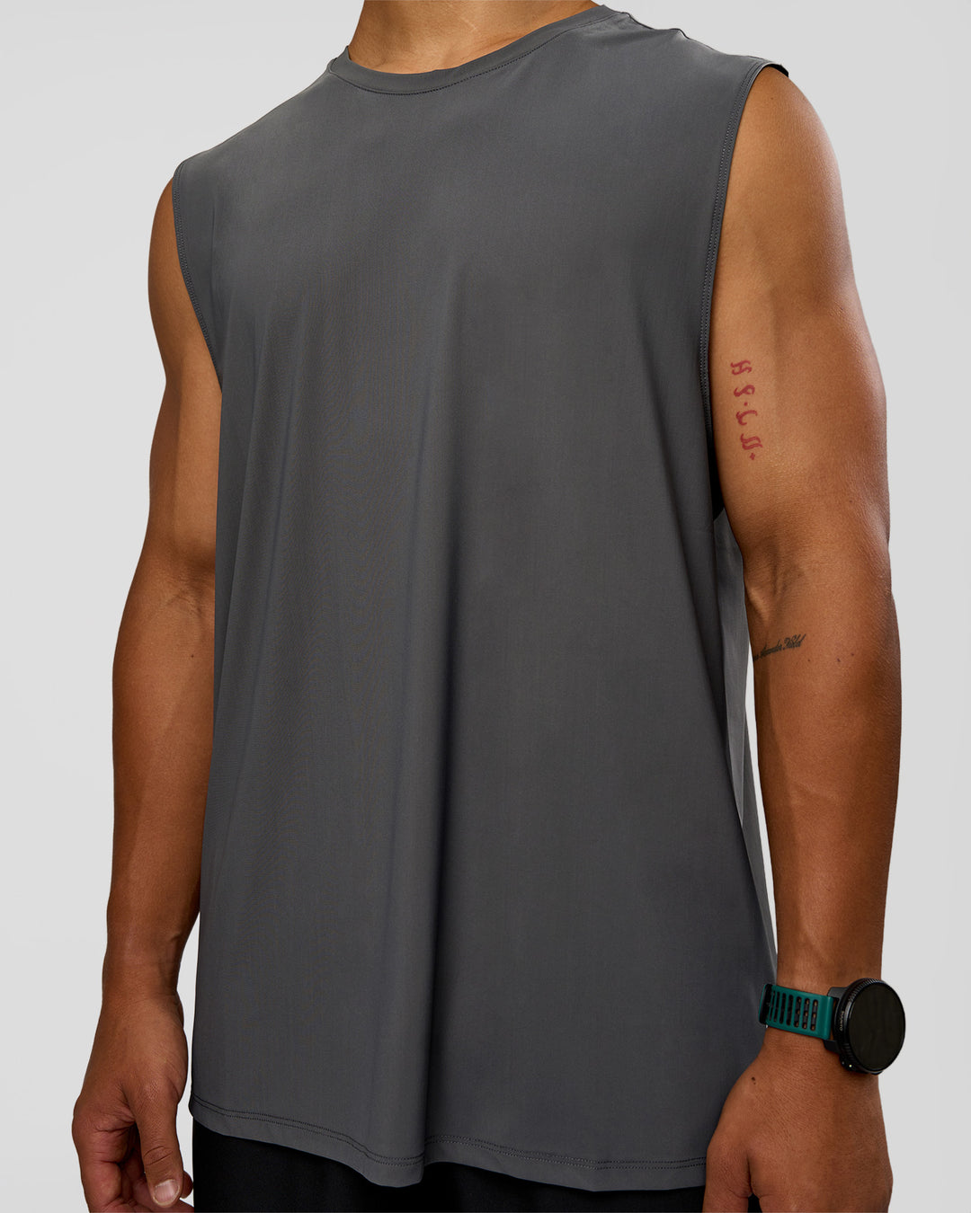 Man wearing Cadence MicroMotion Muscle Tank - Dark Storm-Alloy | Model:George | Size:M - view 4