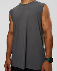 Man wearing Cadence MicroMotion Muscle Tank - Dark Storm-Alloy | Model:George | Size:M | Thumbnail Index: 3