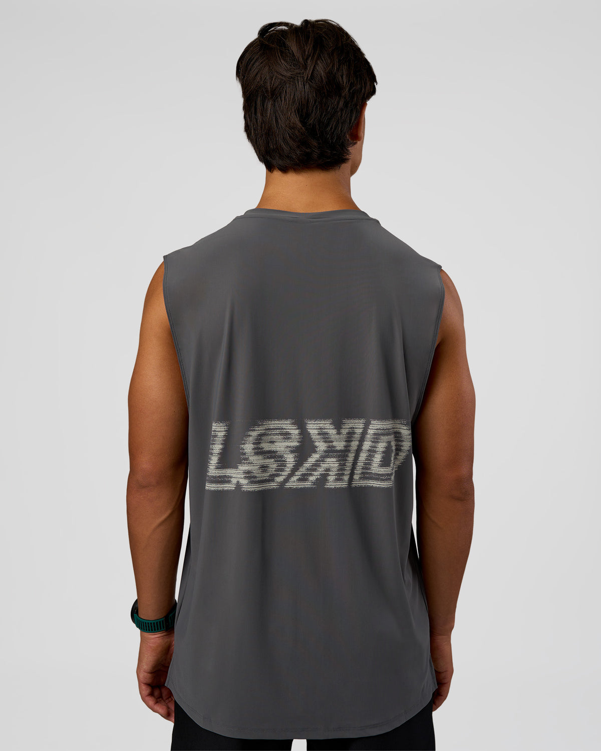 Man wearing Cadence MicroMotion Muscle Tank - Dark Storm-Alloy | Model:George | Size:M