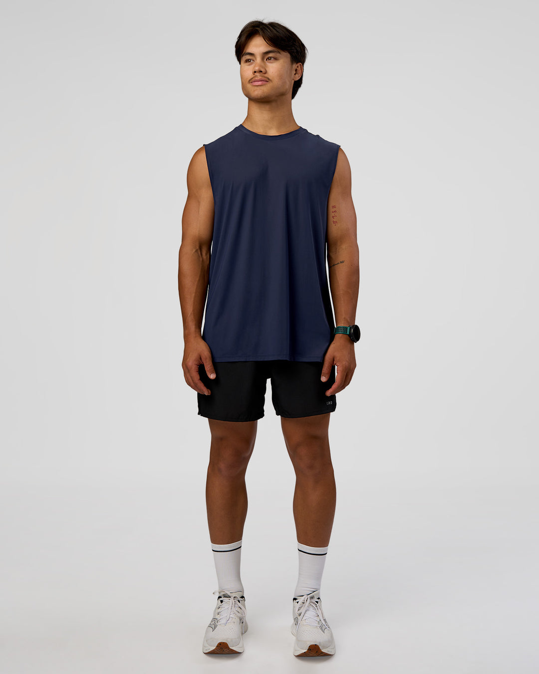 Man wearing Cadence MicroMotion Muscle Tank - Future Navy-Alloy | Model:George | Size:M - view 5