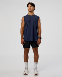 Man wearing Cadence MicroMotion Muscle Tank - Future Navy-Alloy | Model:George | Size:M | Thumbnail Index: 4
