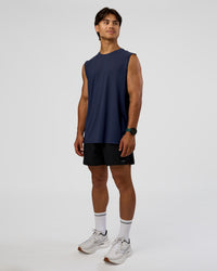 Man wearing Cadence MicroMotion Muscle Tank - Future Navy-Alloy | Model:George | Size:M | Thumbnail Index: 2