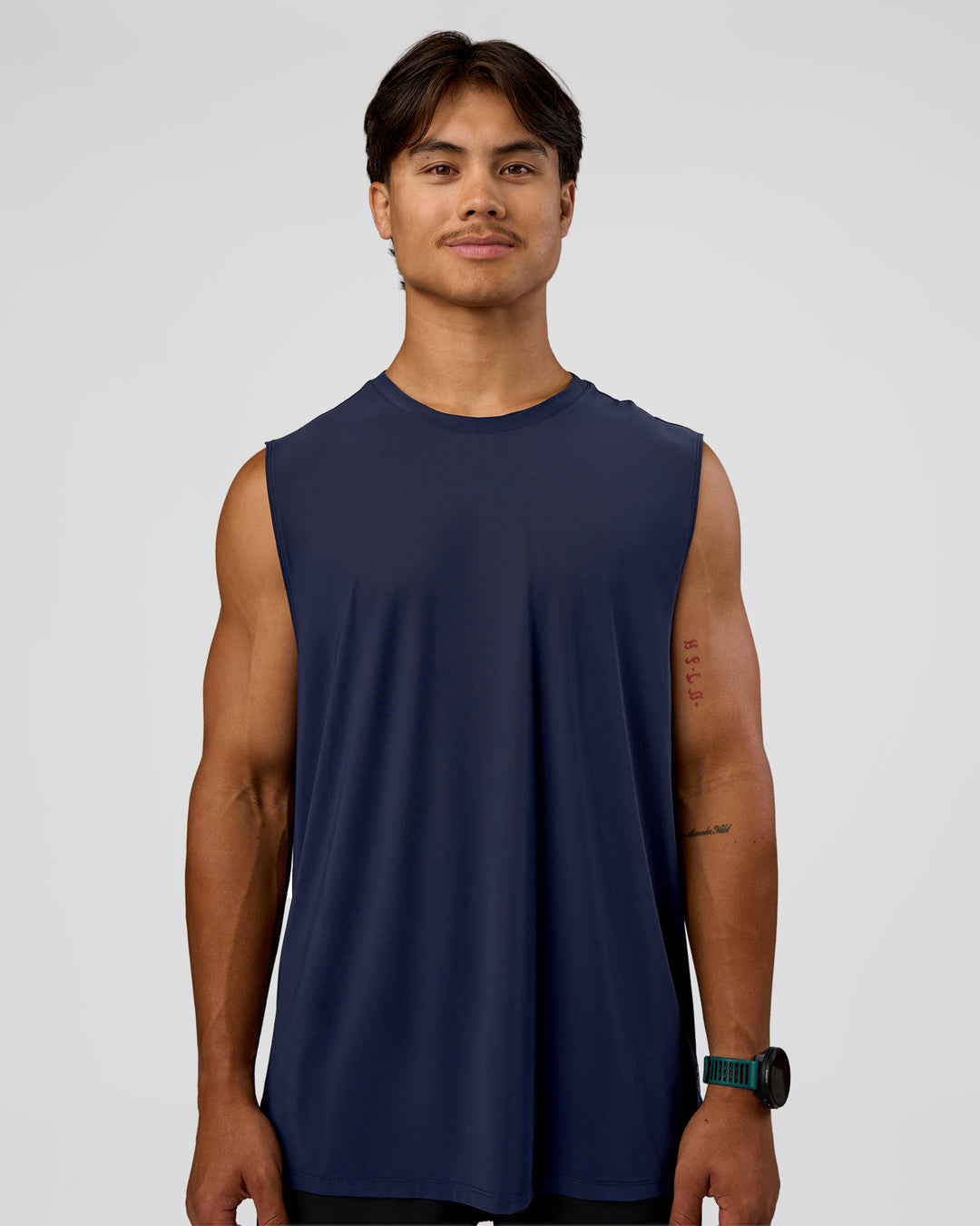 Man wearing Cadence MicroMotion Muscle Tank - Future Navy-Alloy | Model:George | Size:M - view 2