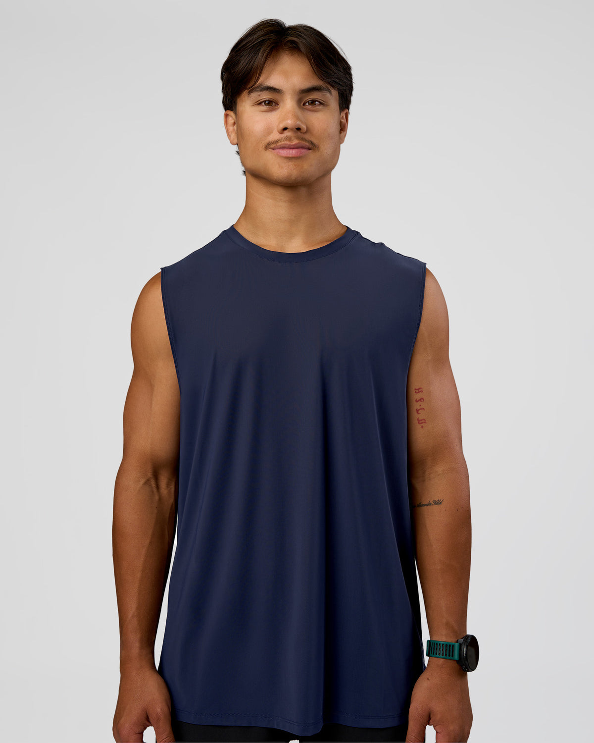 Man wearing Cadence MicroMotion Muscle Tank - Future Navy-Alloy | Model:George | Size:M