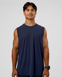 Man wearing Cadence MicroMotion Muscle Tank - Future Navy-Alloy | Model:George | Size:M | Thumbnail Index: 1
