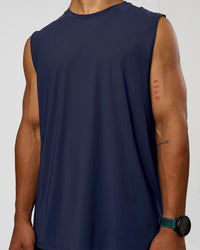 Man wearing Cadence MicroMotion Muscle Tank - Future Navy-Alloy | Model:George | Size:M | Thumbnail Index: 3