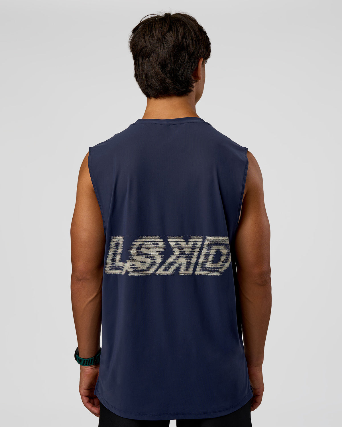 Man wearing Cadence MicroMotion Muscle Tank - Future Navy-Alloy | Model:George | Size:M