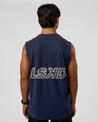 Man wearing Cadence MicroMotion Muscle Tank - Future Navy-Alloy | Model:George | Size:M | Thumbnail Index: 0