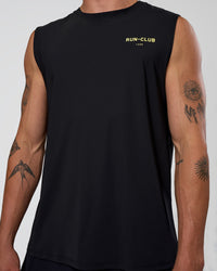 Man wearing Cadence RUN CLUB Muscle Tank - Black-Yellow Fizz | Model:Konnor | Size:M | Thumbnail Index: 6