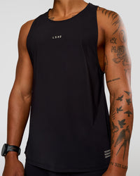Man wearing Cadence Run Club Script Values Tank - Black-Alloy | Model:Malebo | Size:M | Thumbnail Index: 6