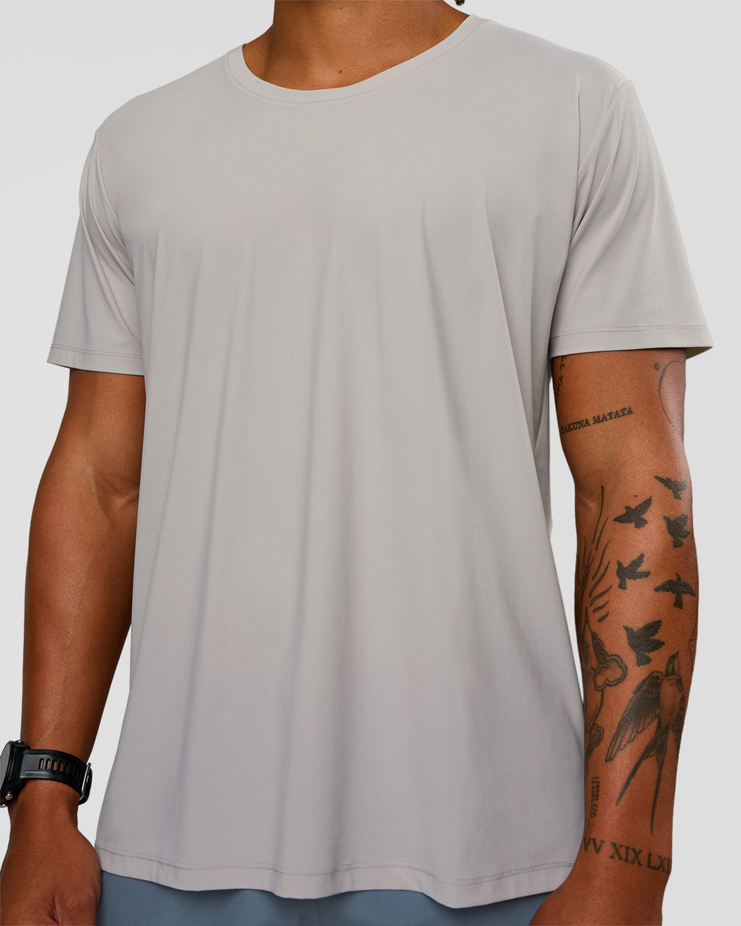 Man wearing Cadence Swift Tee - Alloy | Model:Malebo | Size:M - view 4