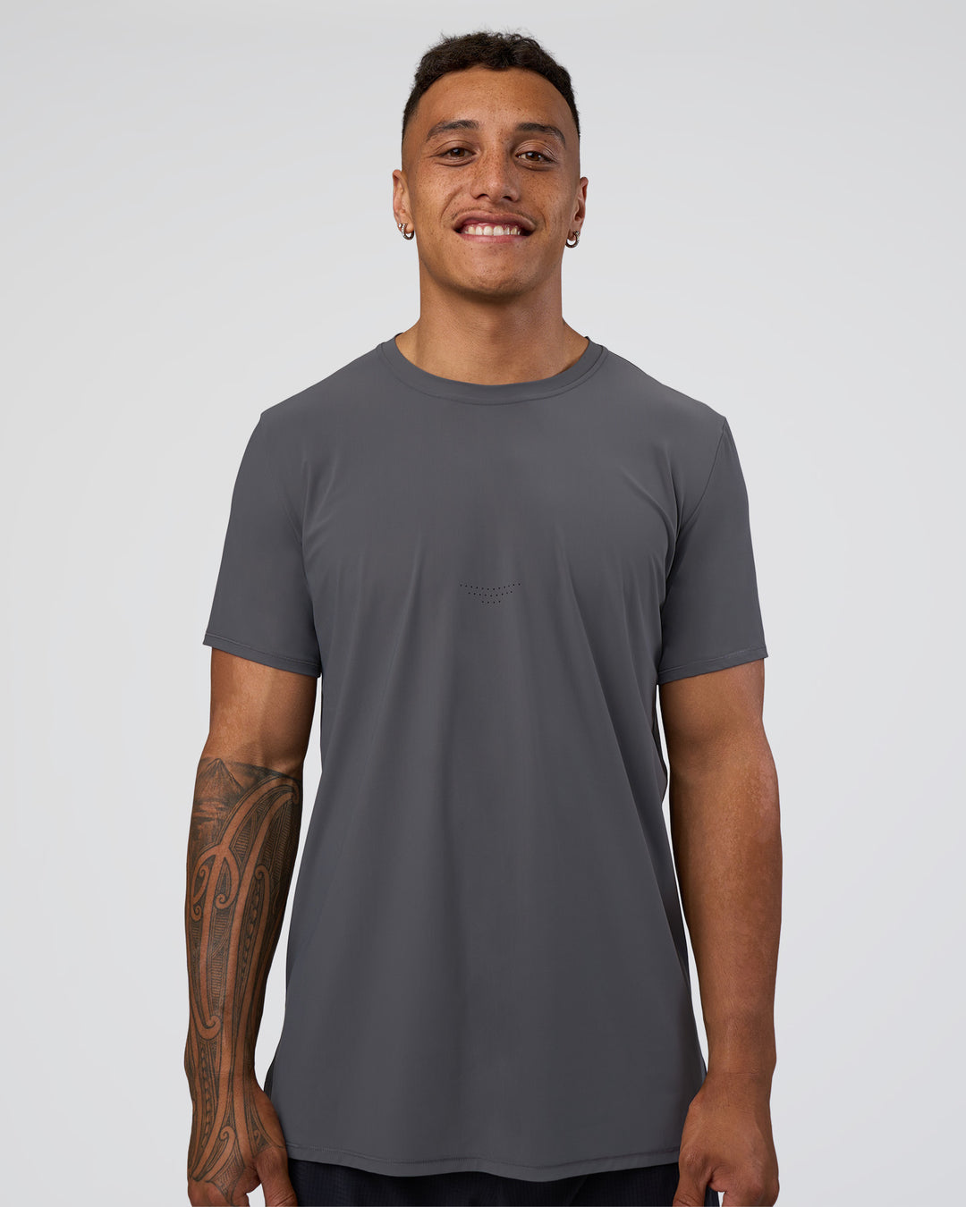 Man wearing Cadence Tee - Dark Storm | Model:Daarian | Size:M - view 1