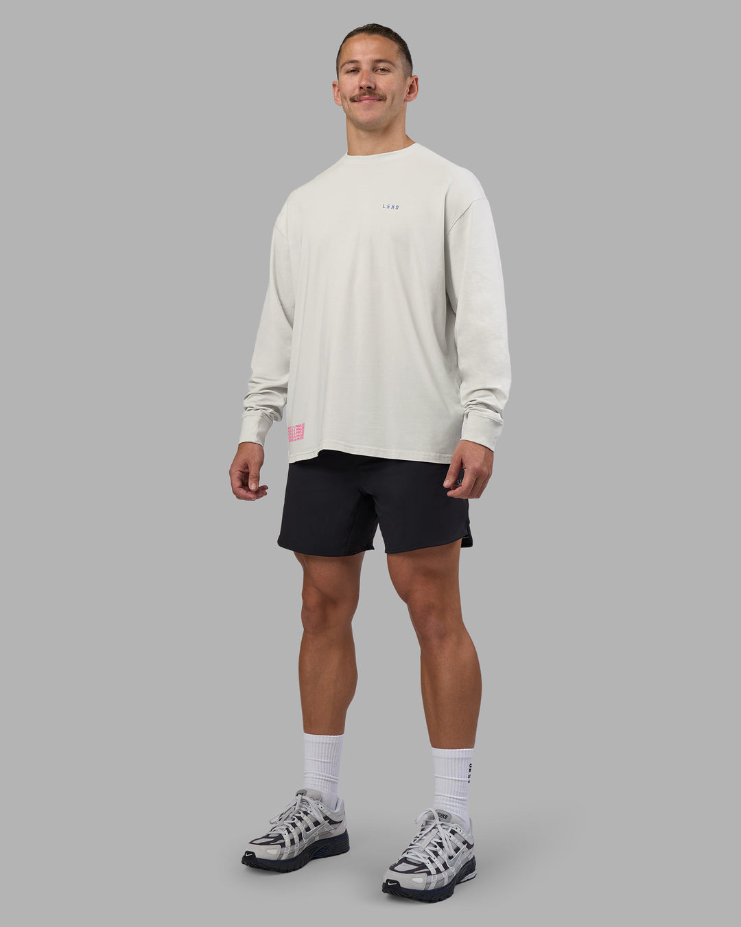 Man wearing Cali FLXCotton Oversized Long Sleeve Tee - Digital Mist Washed | Model:Jaiden | Size:M - view 8