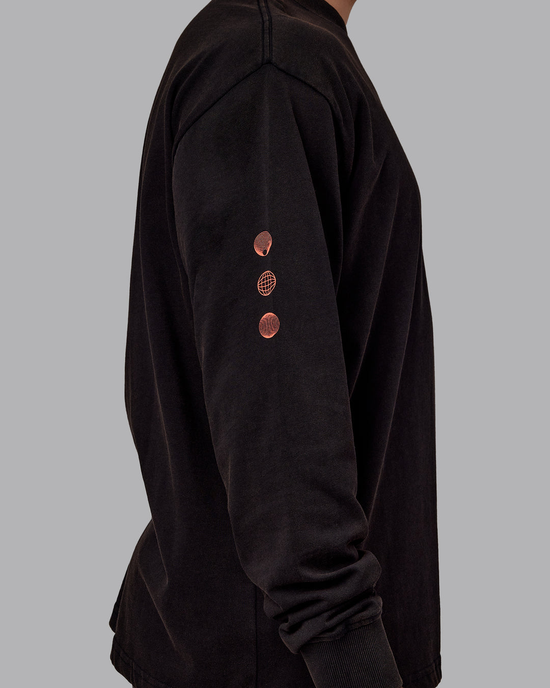 Man wearing Chrome Washed Heavyweight Oversized Long Sleeve Tee - Black-Ultra Orange | Model:Jaiden | Size:M - view 6