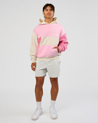 Man wearing Deconstructed Fleece Hoodie - Off White-Marshmallow-Pink | Model:George | Size:M | Thumbnail Index: 8