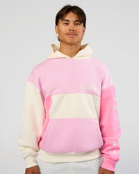 Man wearing Deconstructed Fleece Hoodie - Off White-Marshmallow-Pink | Model:George | Size:M | Thumbnail Index: 1