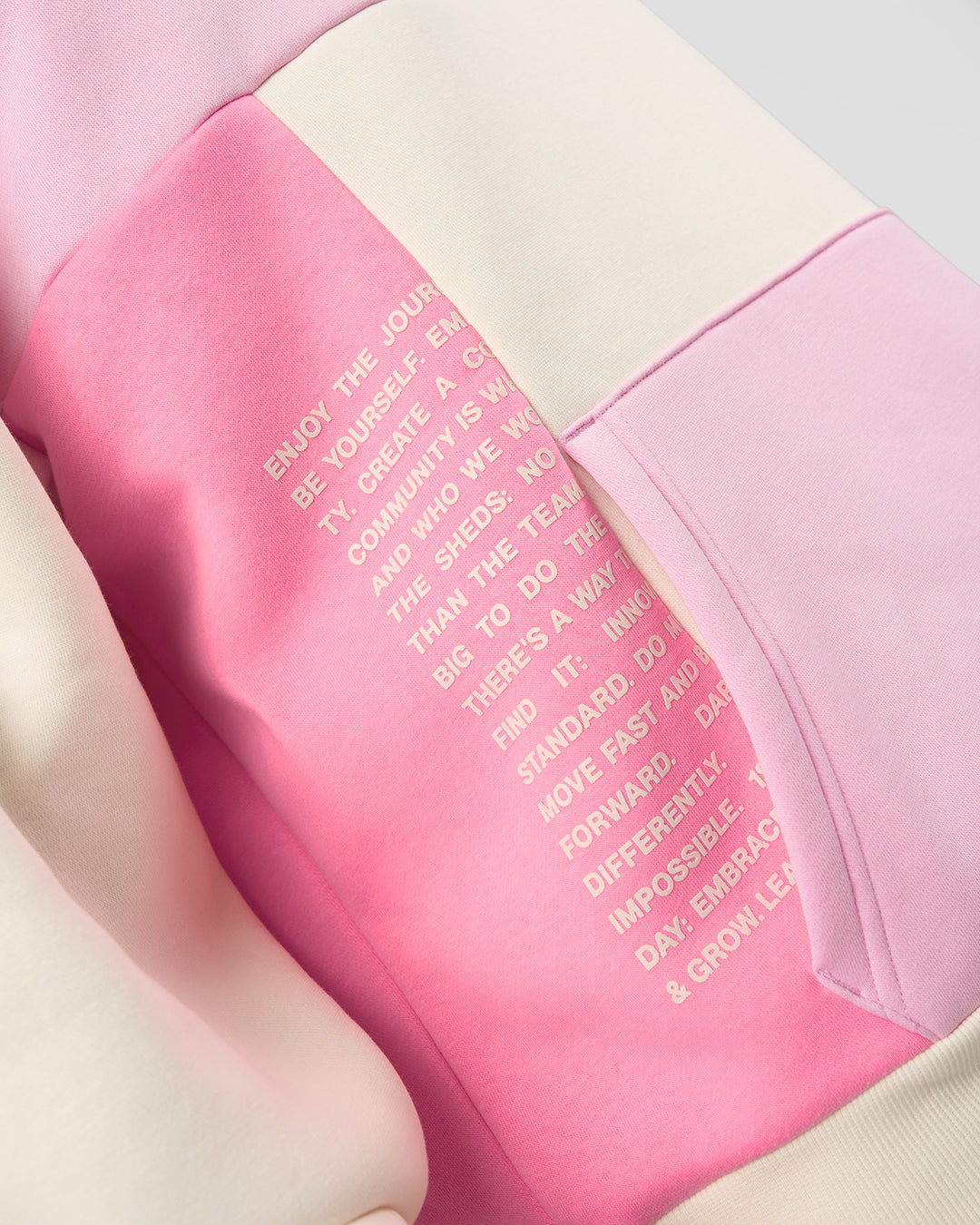 Man wearing Deconstructed Fleece Hoodie - Off White-Marshmallow-Pink | Model:George | Size:M - view 10