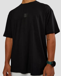 Man wearing Everyday Elevation FLXCotton Oversized Tee - Black-Black | Model:George | Size:M | Thumbnail Index: 9