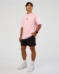 Man wearing Everyday Elevation FLXCotton Oversized Tee - Marshmallow-Black | Model:George | Size:M | Thumbnail Index: 5