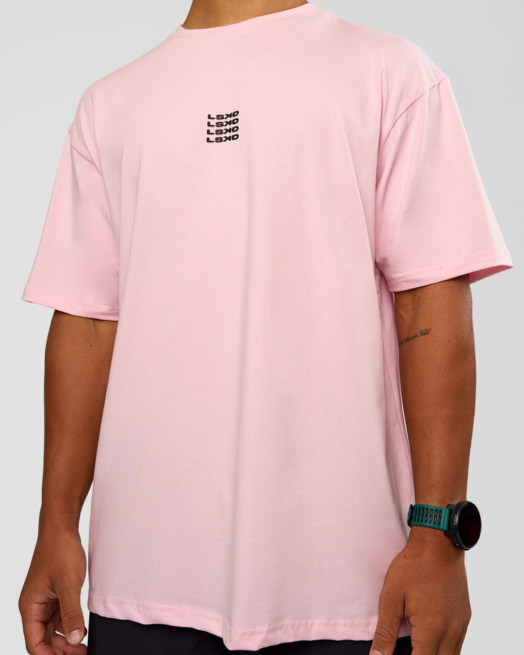 Man wearing Everyday Elevation FLXCotton Oversized Tee - Marshmallow-Black | Model:George | Size:M - view 9