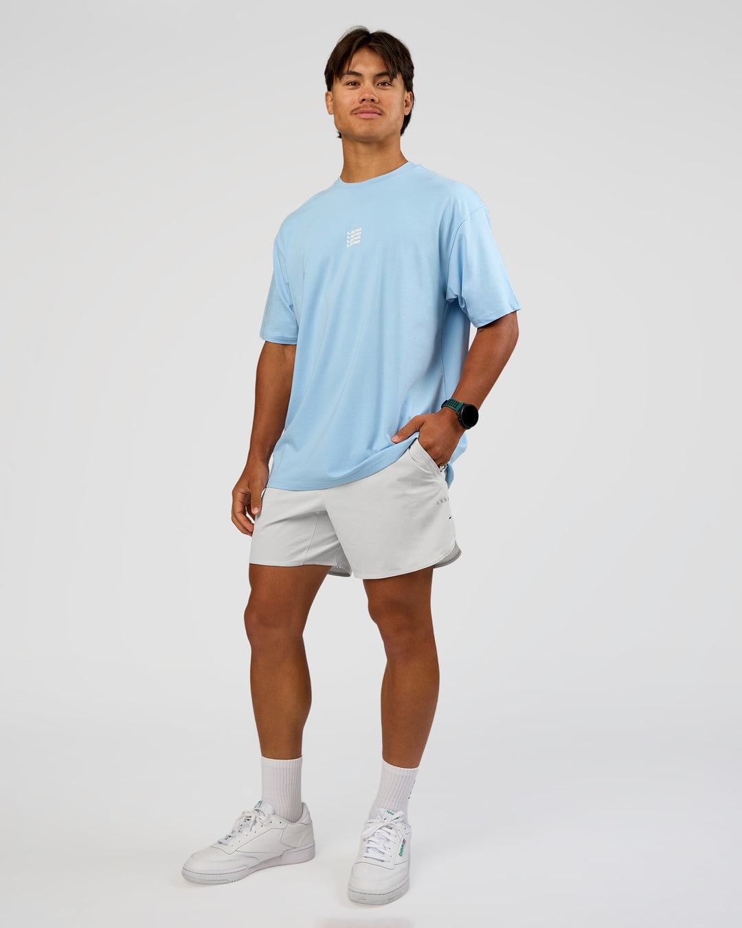Man wearing Everyday Elevation FLXCotton Oversized Tee - Open Air-Off White | Model:George | Size:M - view 3