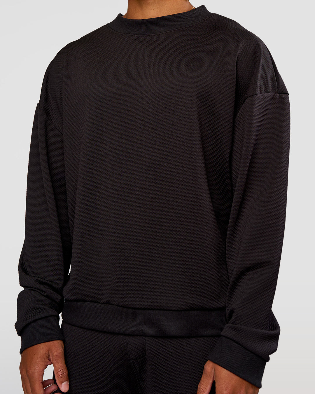 Man wearing Everyday Elevation Waffle Oversized Sweater - Black | Model:Malebo | Size:M - view 5
