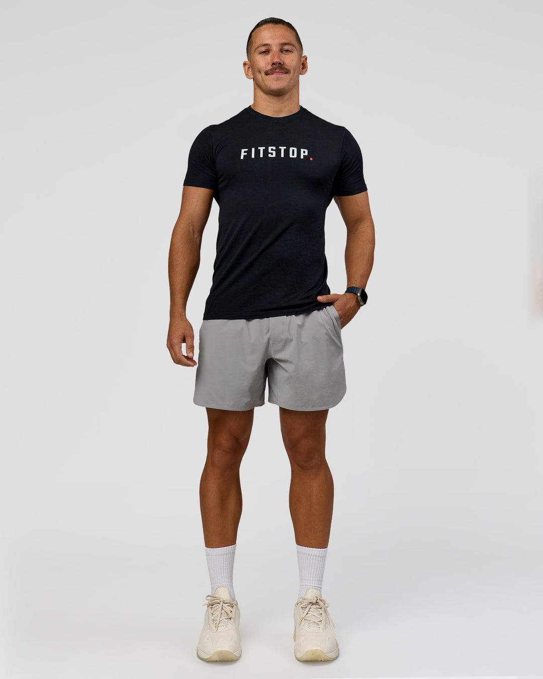Man wearing Fitstop AeroFLX+ Seamless Tee - Black | Model:Jaiden | Size:M - view 2