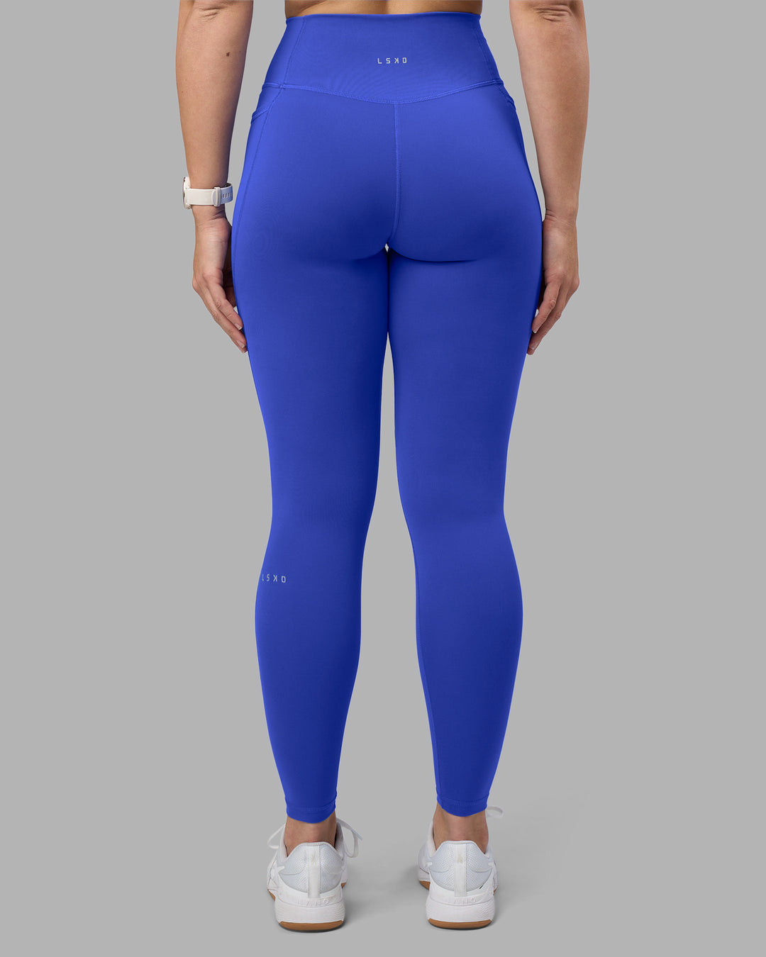Woman wearing Fusion Ultra High-Rise Full Length Legging Pockets - Power Cobalt | Model:Amy | Size:M - view 3