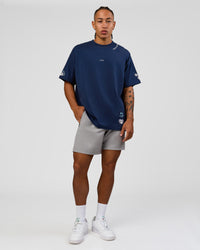 Man wearing GG Heavyweight Oversized Tee - Future Navy | Model:Malebo | Size:M | Thumbnail Index: 8