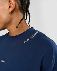 Man wearing GG Heavyweight Oversized Tee - Future Navy | Model:Malebo | Size:M | Thumbnail Index: 13