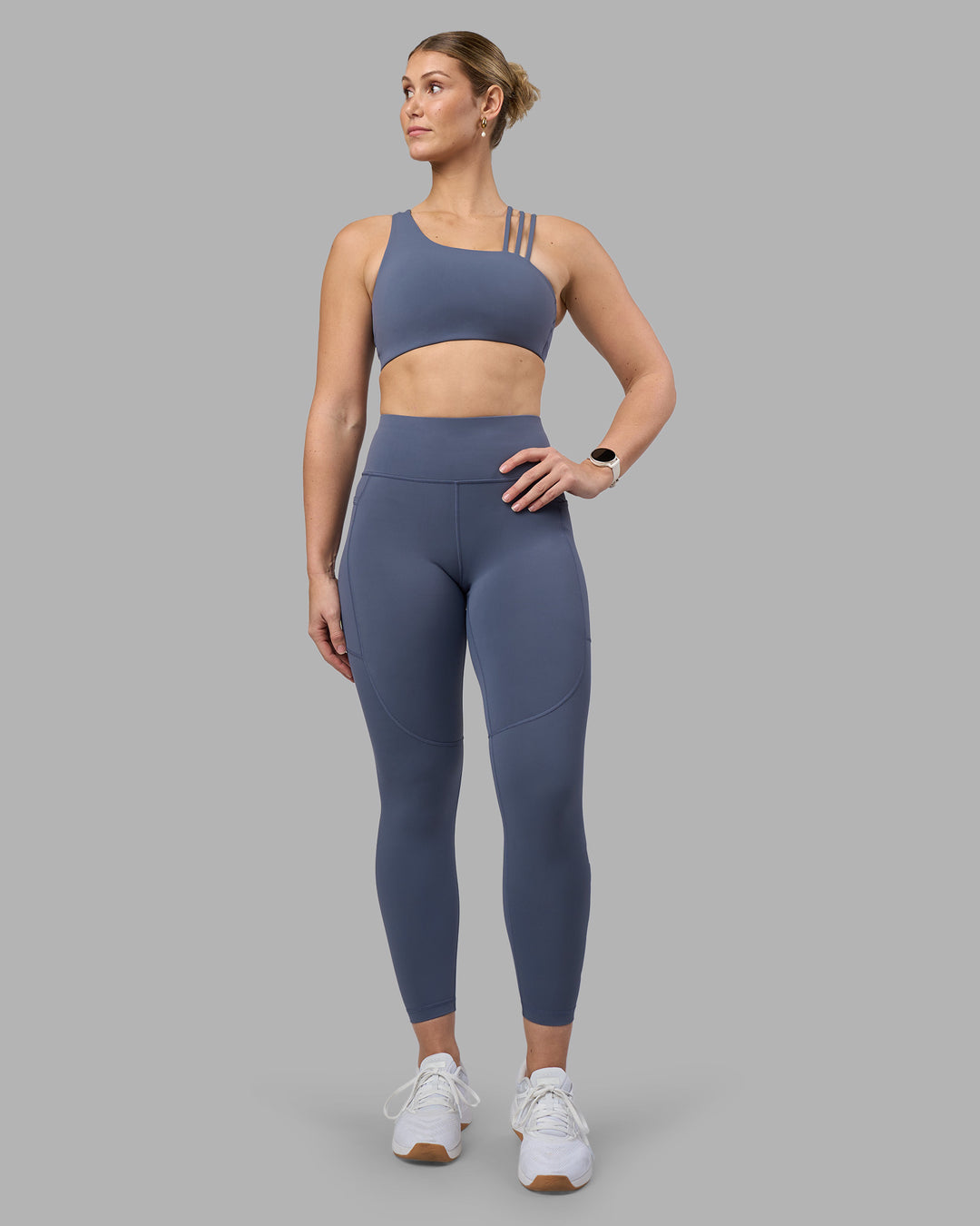 Woman wearing Galvanise Sports Bra 2.0 - Night Shadow | Model:Amy | Size:M - view 5